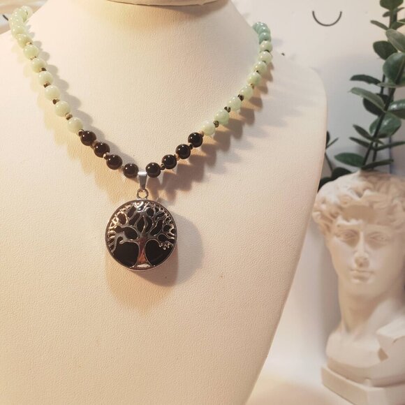 NWT ONYX BURMESE JADE TREE OF LIFE 925 STERLING SILVER PENDANT NECKLACE 18" - Picture 3 of 4